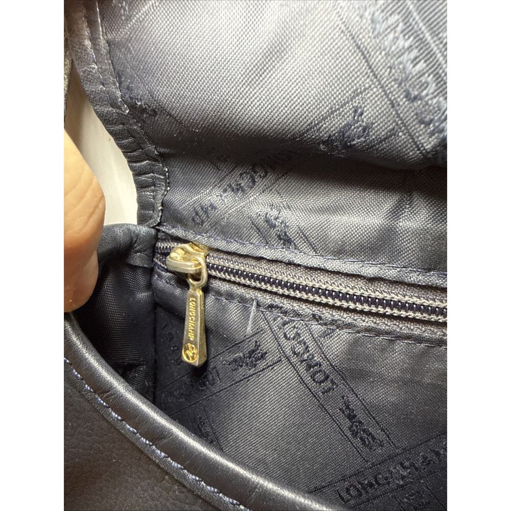 Longchamp Vintage Navy blue Pebbled Leather Small Crossbody Flap Designer Purse - Picture 8 of 9